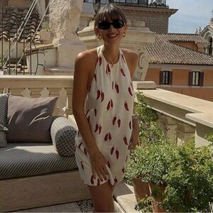 Commense Cream and Red Patterned Mini Dress